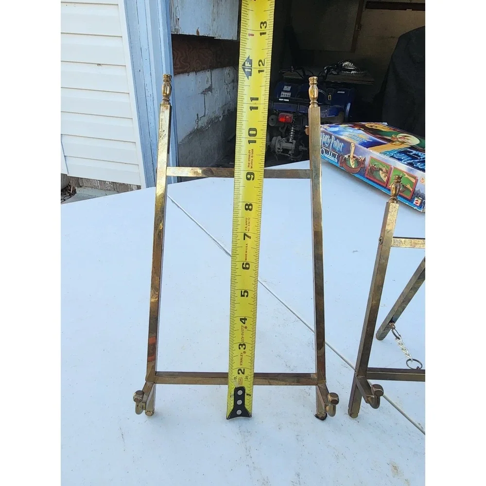 Vintage Set Of 2 Solid Brass Easel Display Stands Large & Medium